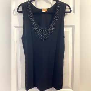 Ruby Rd Bead Embellished Ribbed Tank Top- Black 3XL